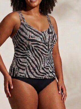 Unbranded Black & White Pattern Swim Tankini Top Swim Beach Size 10 NWT